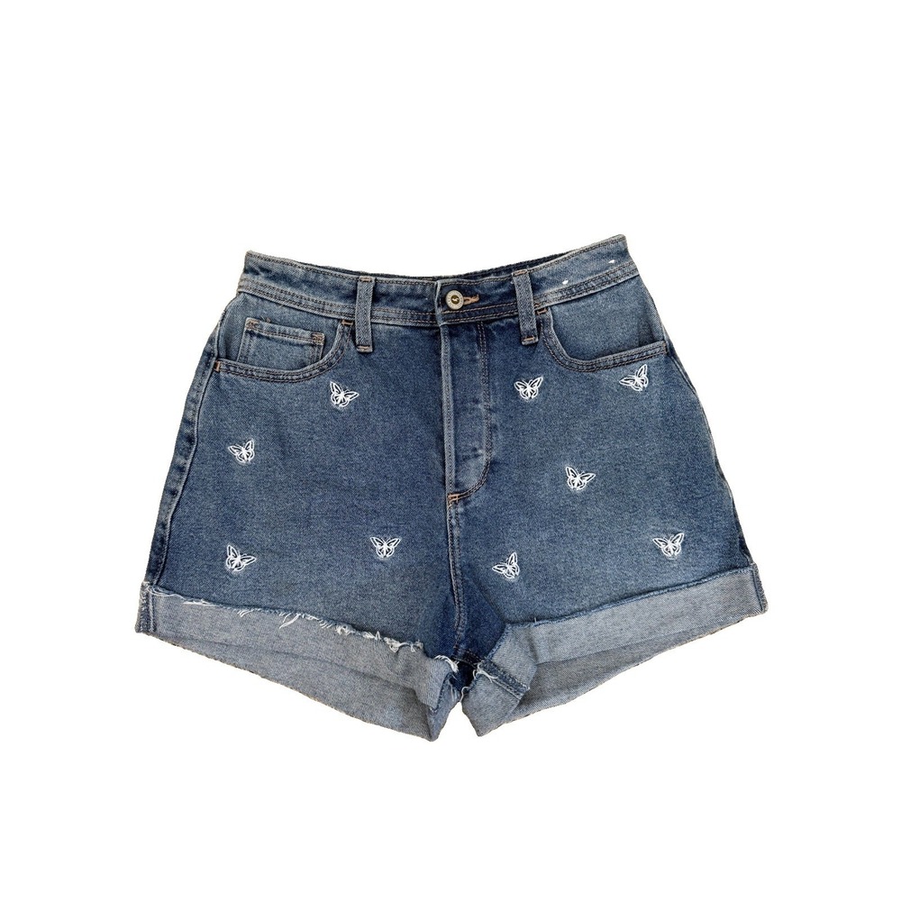 HOLLISTER Embroidered Butterfly Jean Shorts Womens 3 26 Button Fly Denim Mom
